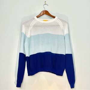 NWOT WISPR Women's Silk Blend Sweater Blue White Navy Striped Soft Size Large